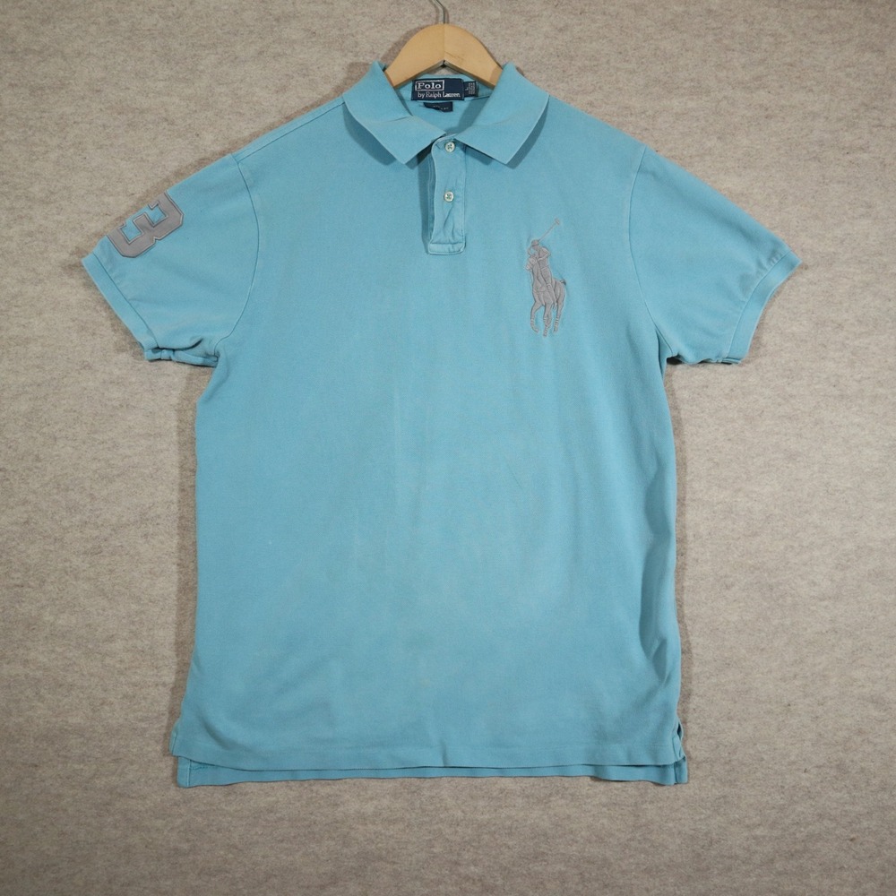 Polo Ralph Lauren Big Pony Polo Shirt Mens Large L Blue Custom Fit Short Sleeve